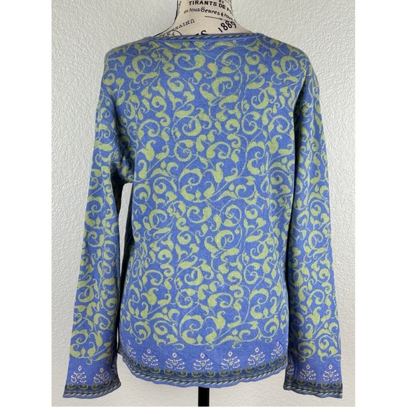 Icelandic Design Women’s Floral Print Blue Green Cardigan Sweater, size Large - Picture 5 of 8